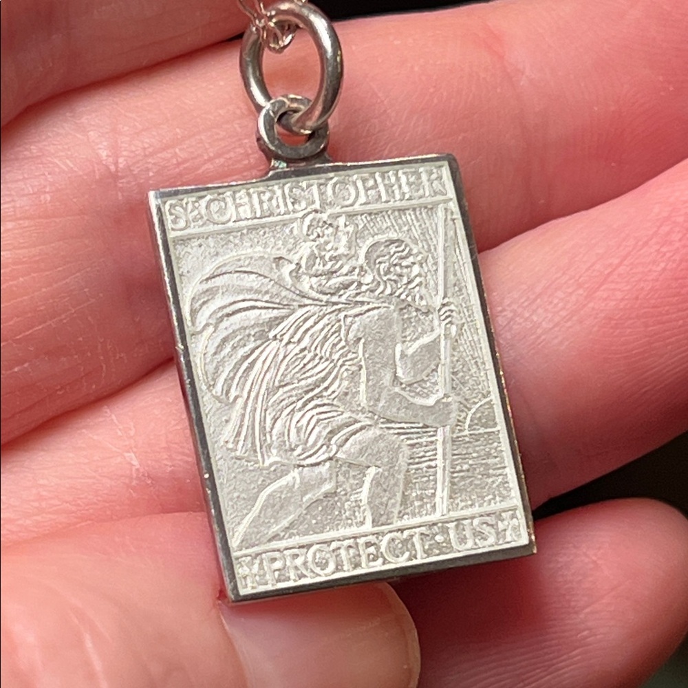 Vintage Charles Thomae St. Christopher Enamel Sterling Silver Pendant Necklace